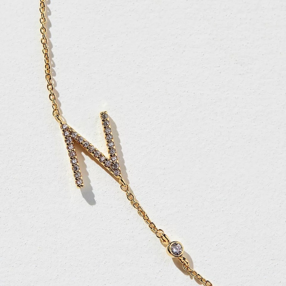 NWT Anthropologie Gold Delicate Monogram Necklace Letter N